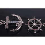 4EVER Romantic Stainless Alloy Metal Silver Nautical Steering Wheel Anchor & Love Boat Rudder Helm Couple Keychain