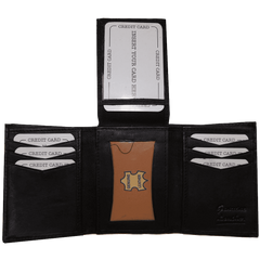 Improving Lifestyles Leather Men Tri Fold Wallet FIXED Flip Up Window ID with FREE Organza Gift Bag