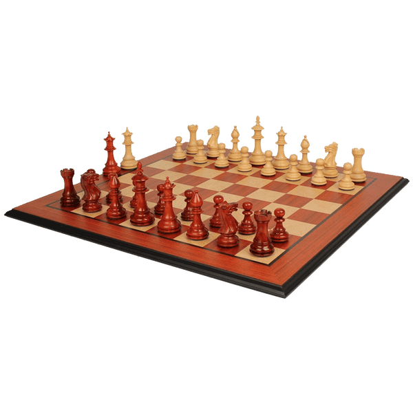The Chess Store Royal Staunton Wood Chess Set African Padauk & Boxwood Chess Pieces with Padauk & Bird's Eye Maple Molded Chess Board