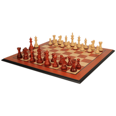 The Chess Store Royal Staunton Wood Chess Set African Padauk & Boxwood Chess Pieces with Padauk & Bird's Eye Maple Molded Chess Board